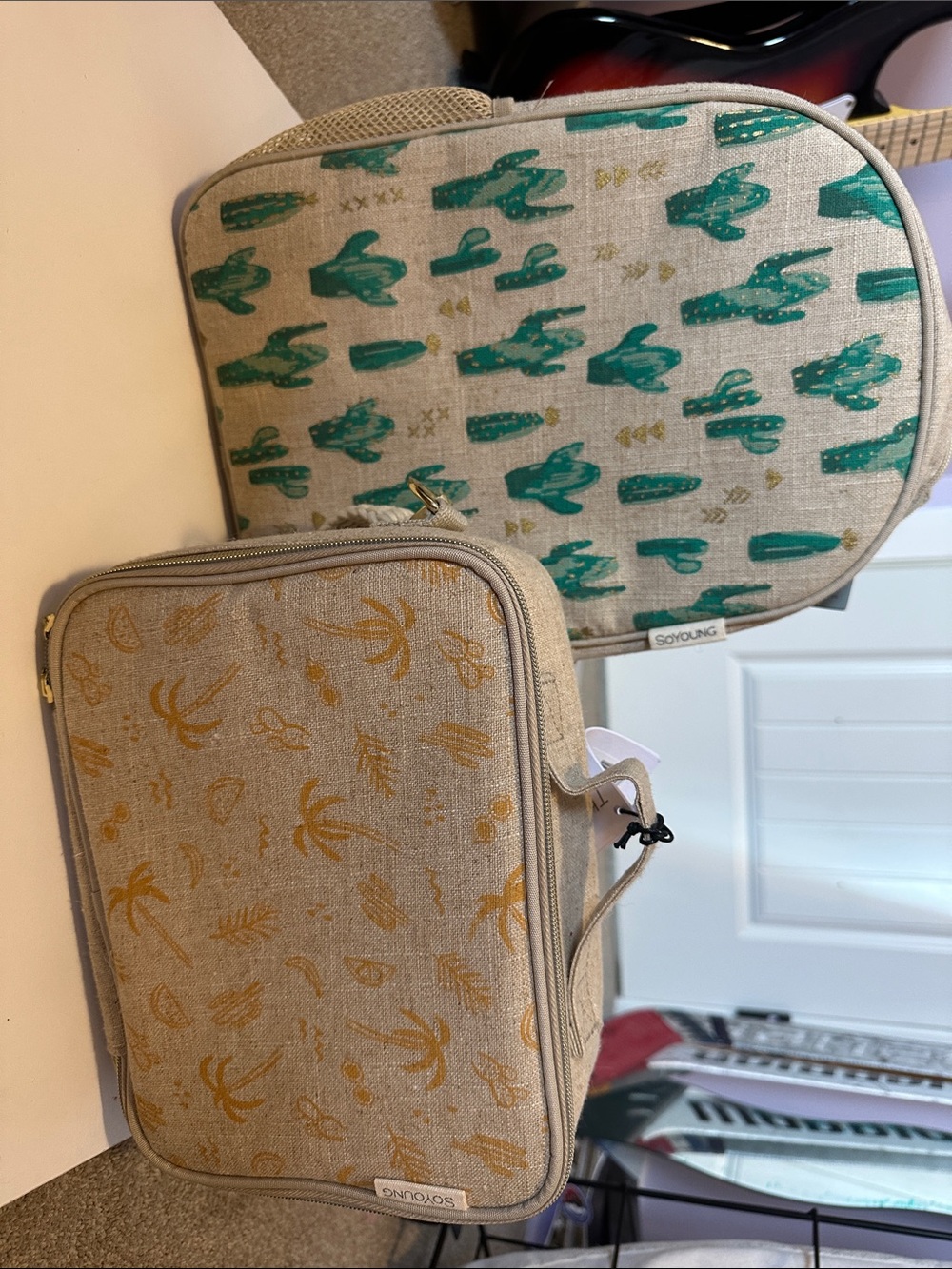 Beige Cactus & Palm Print Travel Pouches - Set of 2